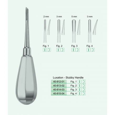 Люксатори стоматологічні Luxation Stubby Handle 2 мм, 3 мм та 5 мм (40-812-01/40813-02/40-814-03/40-815-04) COMED