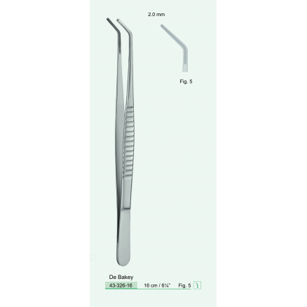 Пінцет De Bakey, вигнутий, Fig. 5, 2.0 мм, 16 см. (43-326-16) COMED